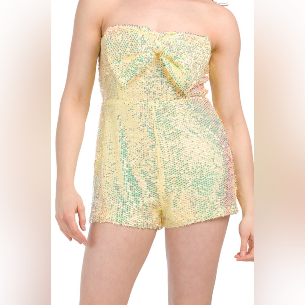 DAY + MOON Strapless Iridescent Romper Yellow Lemon S M